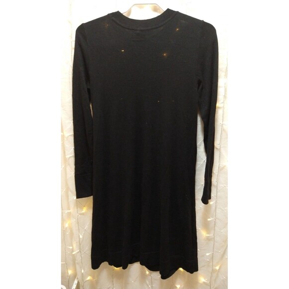 LOFT WOMENS XS BLACK DRESS SWEATER KNIT SHEER POLKA DOTS RIBBED SHIFT RUFFLED - Picture 3 of 7